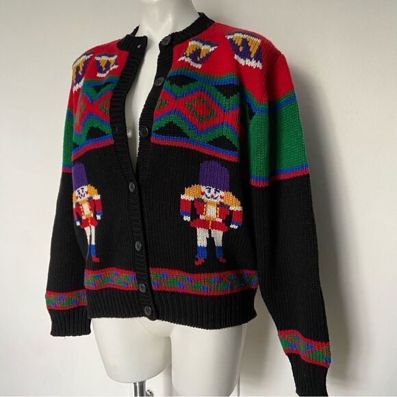 Croft & Barrow classic vintage Nutcracker Christmas ugly sweater cardigan - Picture 2 of 14